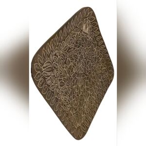 BOHO Vintg Patina MCM Brass Bar Tray 14" Sq Engraved Leaf CottageCore Farmhouse